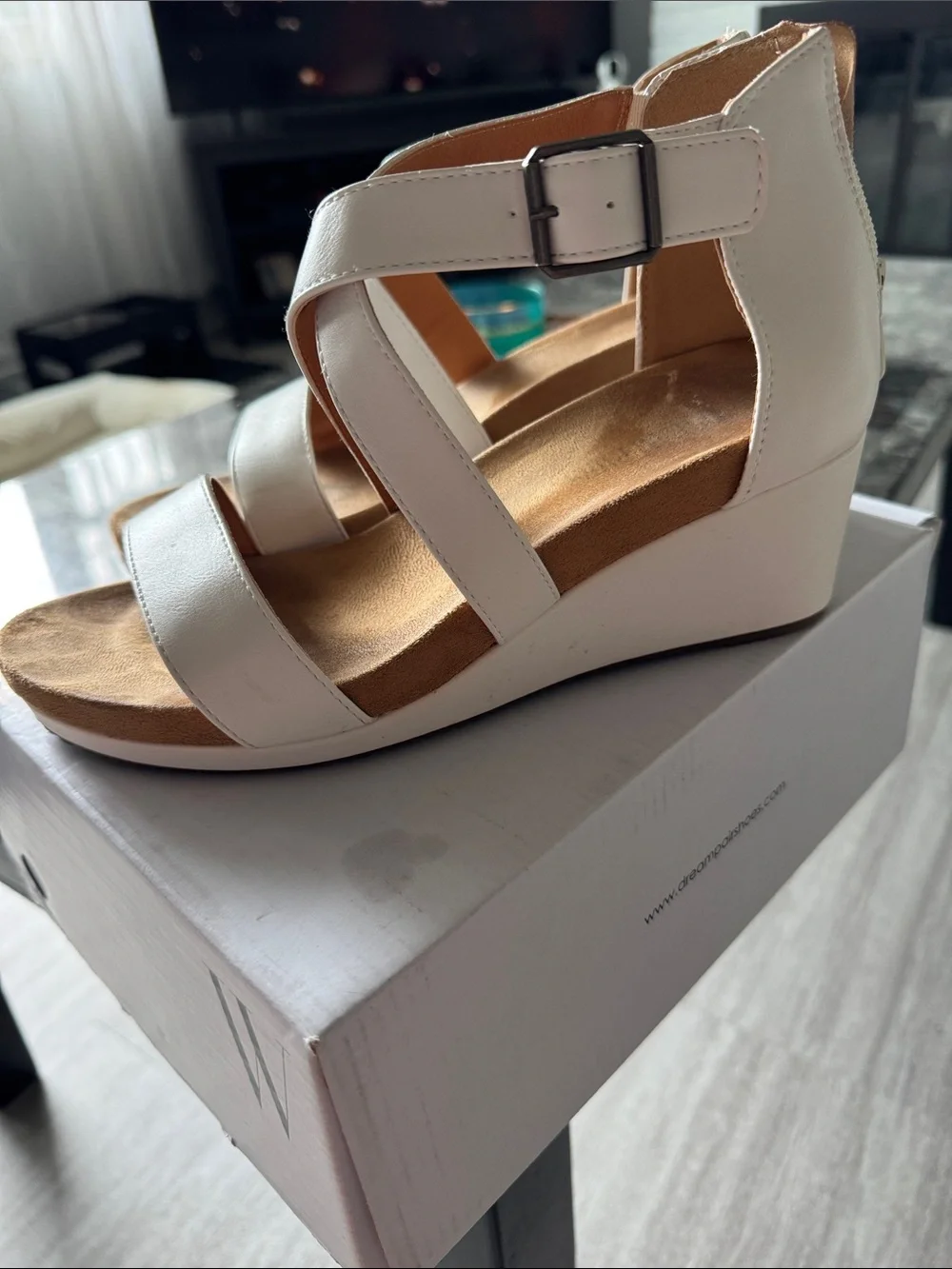 DREAM PAIRS White Strappy Open Toe Buckle Ankle Platform Wedge Sandals 8.5 - Picture 4 of 9